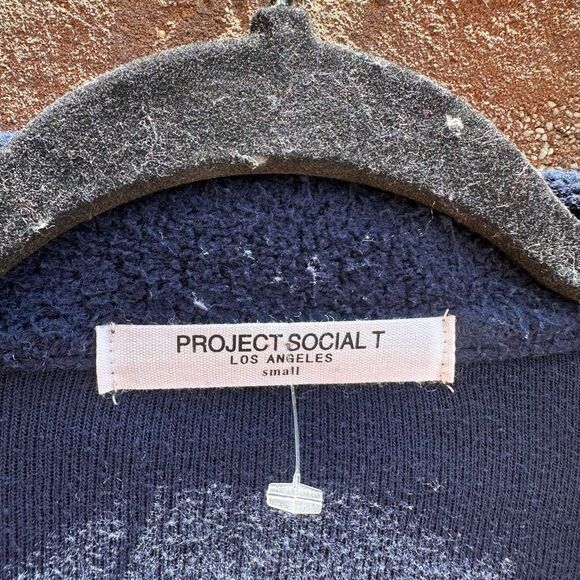 Project Social T Women Fleece Button Front Crop Collared Sweater Blue Small NEW - Picture 6 of 6